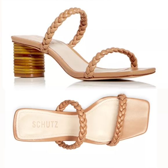 Schutz Mali Nude Block Heel Slide Sandals, NEW - Picture 1 of 14